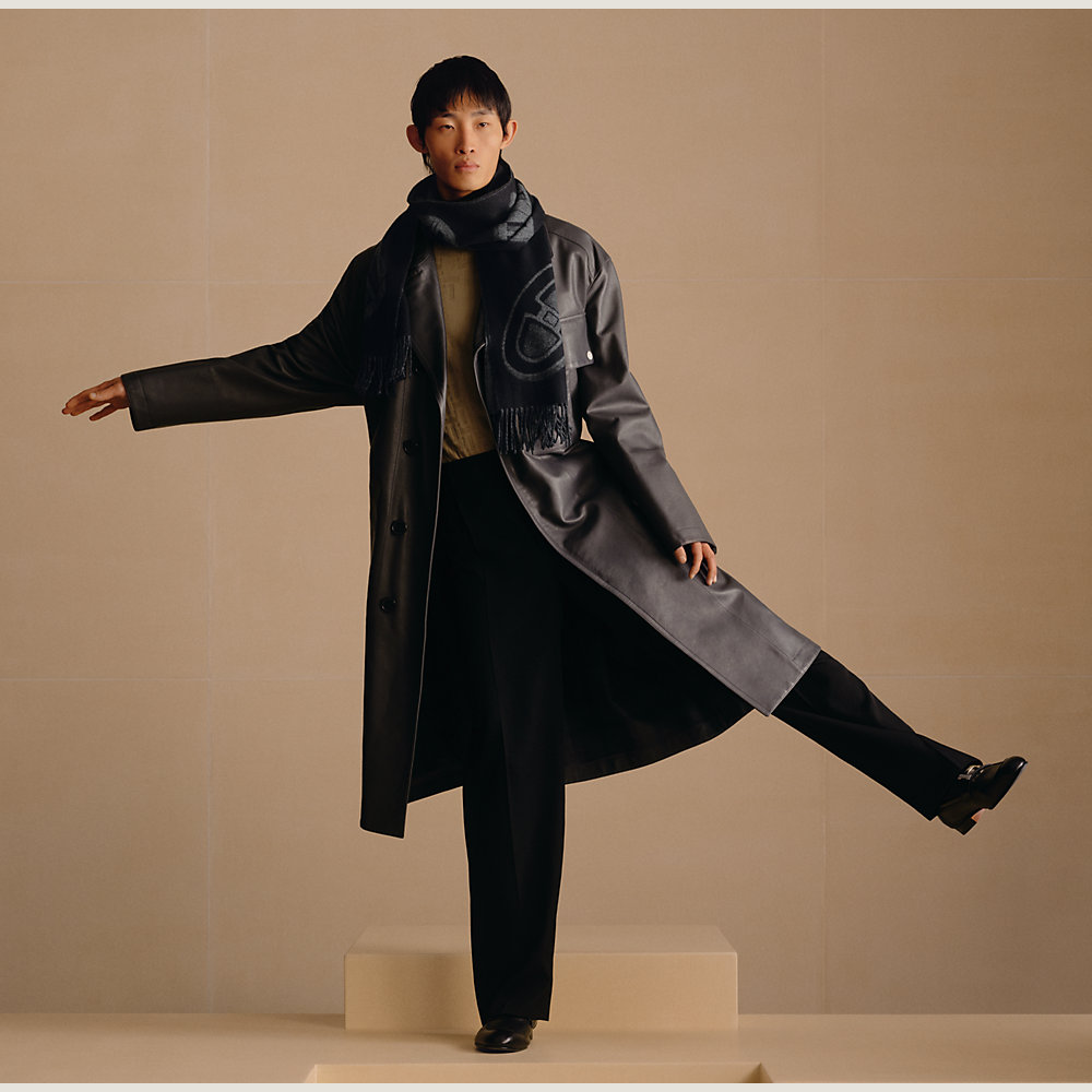 カシミヤマフラー 40×170 cm 《カレ・アン・ブックル》 - グレー